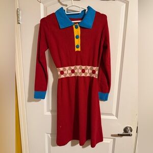 Stylish Red Dress with Blue and Yellow Accents